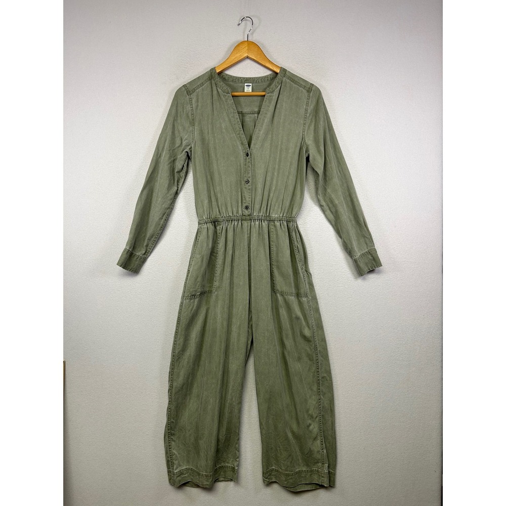 Utility Safari Old Navy Women XS Green Tencel Long Sleeve Wide Leg Jumpsuit